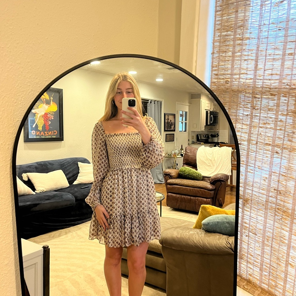 The Reset Tan Sundress with Square Neck and Sleeveless Bishop Sleeves